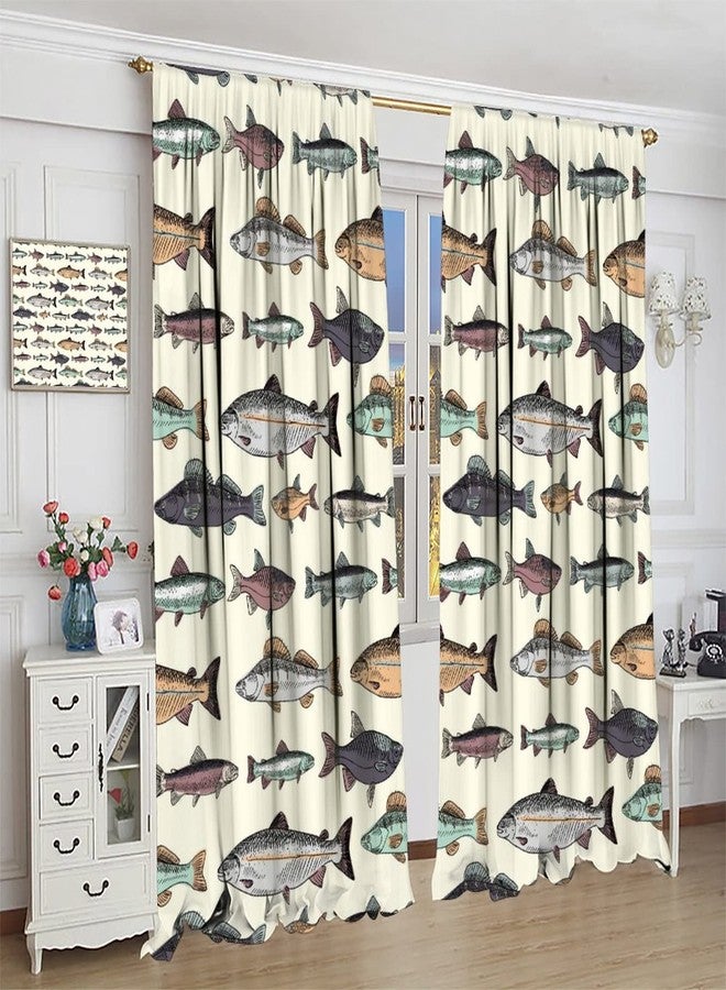 Kurtect Fish Blackout Curtain Retro Animal Drawing Fishing Window Curtain Cartoon Lake Fish Drapes Pocket Curtain Bedroom Living Room Cafe Kitchen Dining Room 2 Panels 42x45 in - Image 5